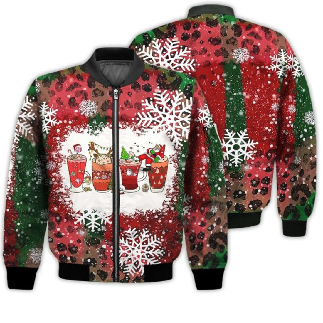 FUNSTUFFPRINTI Merry Christmas Christmas Coffee Drink Retro Christmas Holiday Gifts Unisex 3D Bomber Jacket