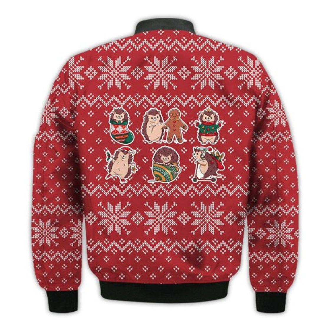 FUNSTUFFPRINTI Merry Christmas Christmas Hedgehog Retro Christmas Holiday Gifts Unisex 3D Bomber Jacket