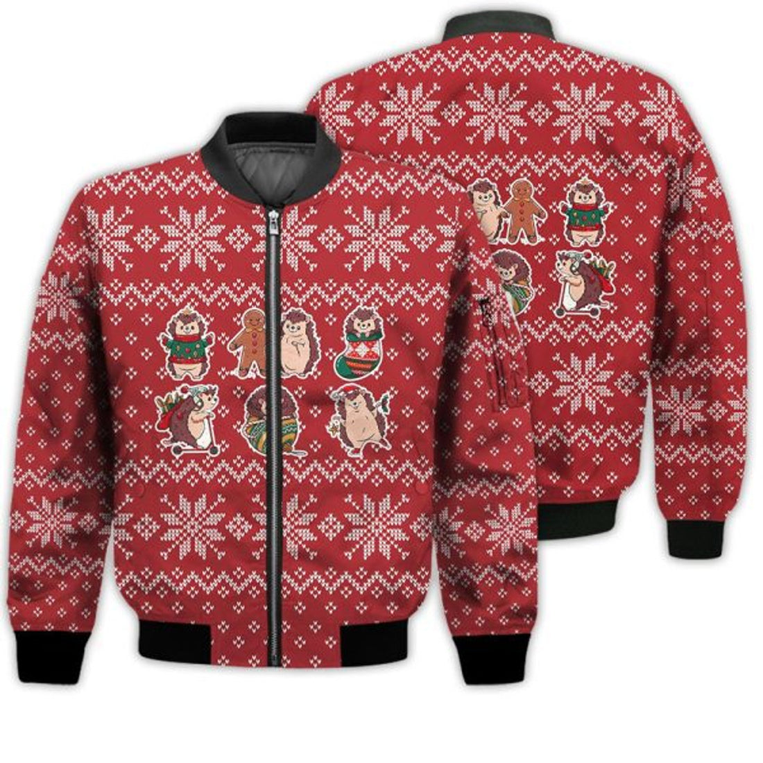 FUNSTUFFPRINTI Merry Christmas Christmas Hedgehog Retro Christmas Holiday Gifts Unisex 3D Bomber Jacket