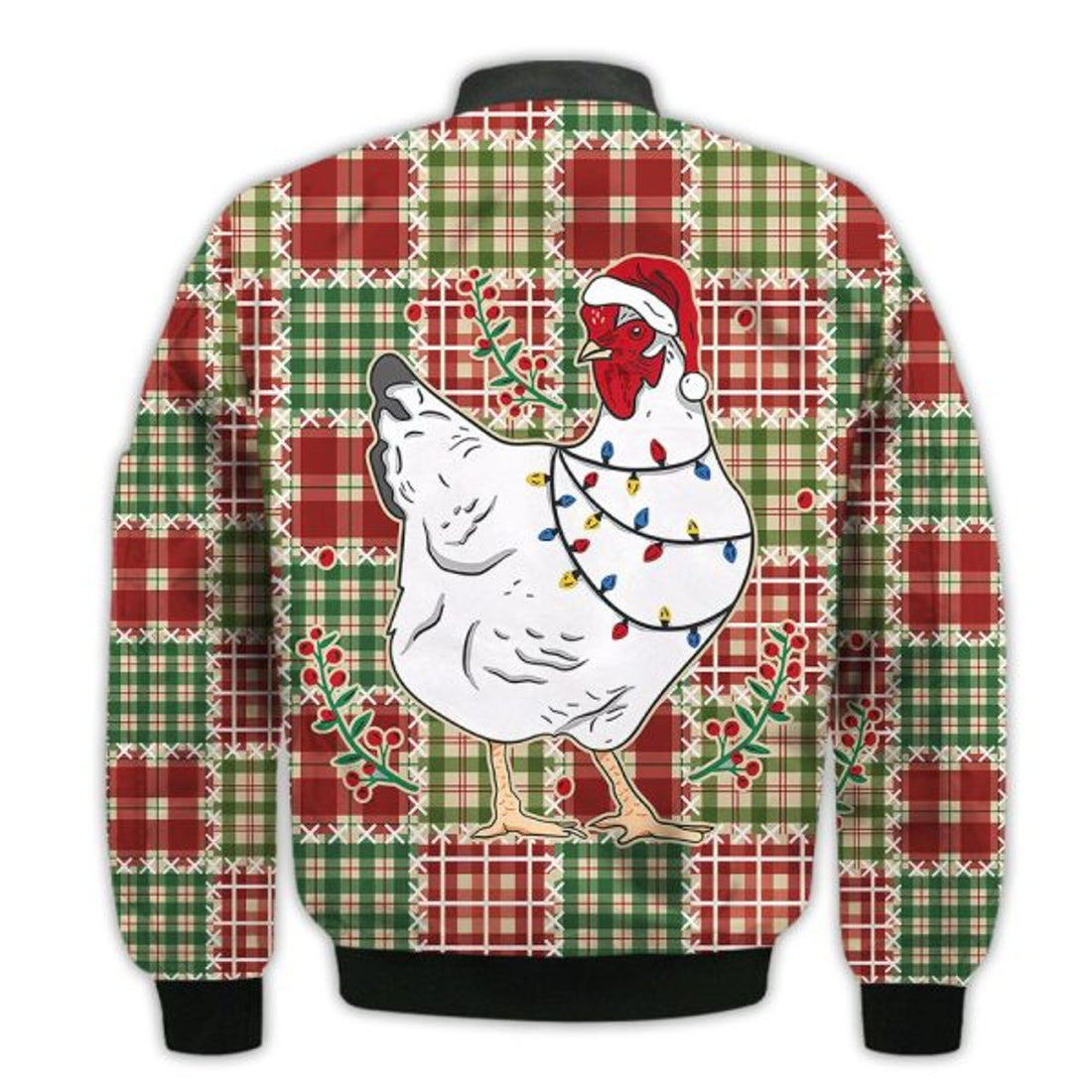 FUNSTUFFPRINTI Merry Christmas Christmas Lights Chicken Retro Christmas Holiday Gifts Unisex 3D Bomber Jacket