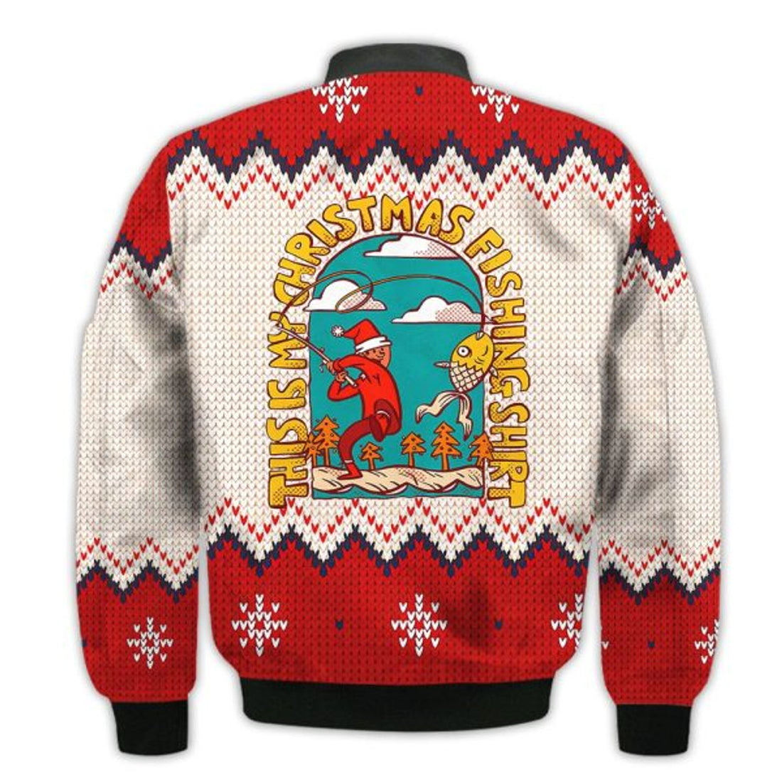 FUNSTUFFPRINTI Merry Christmas Christmas Man Fishing Retro Christmas Holiday Gifts Unisex 3D Bomber Jacket