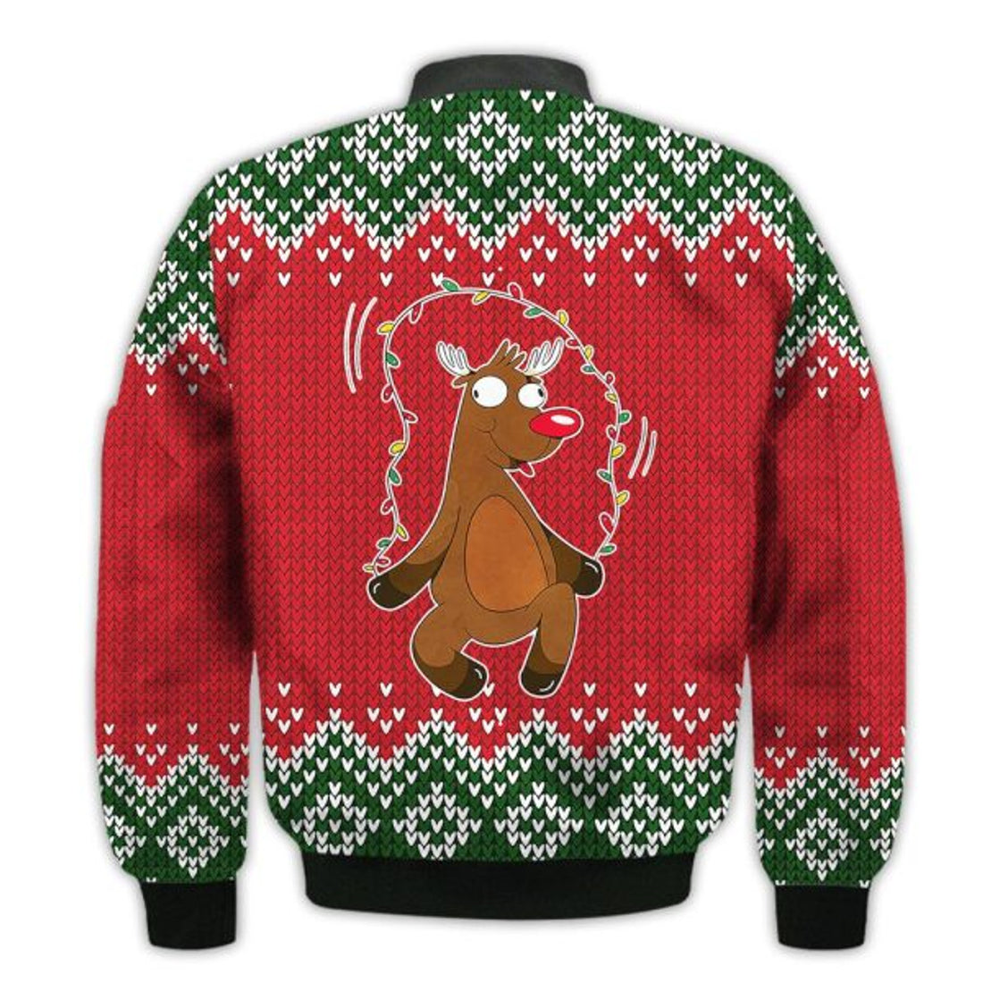 FUNSTUFFPRINTI Merry Christmas Christmas Reindeer Jumping Rope Retro Christmas Holiday Gifts Unisex 3D Bomber Jacket