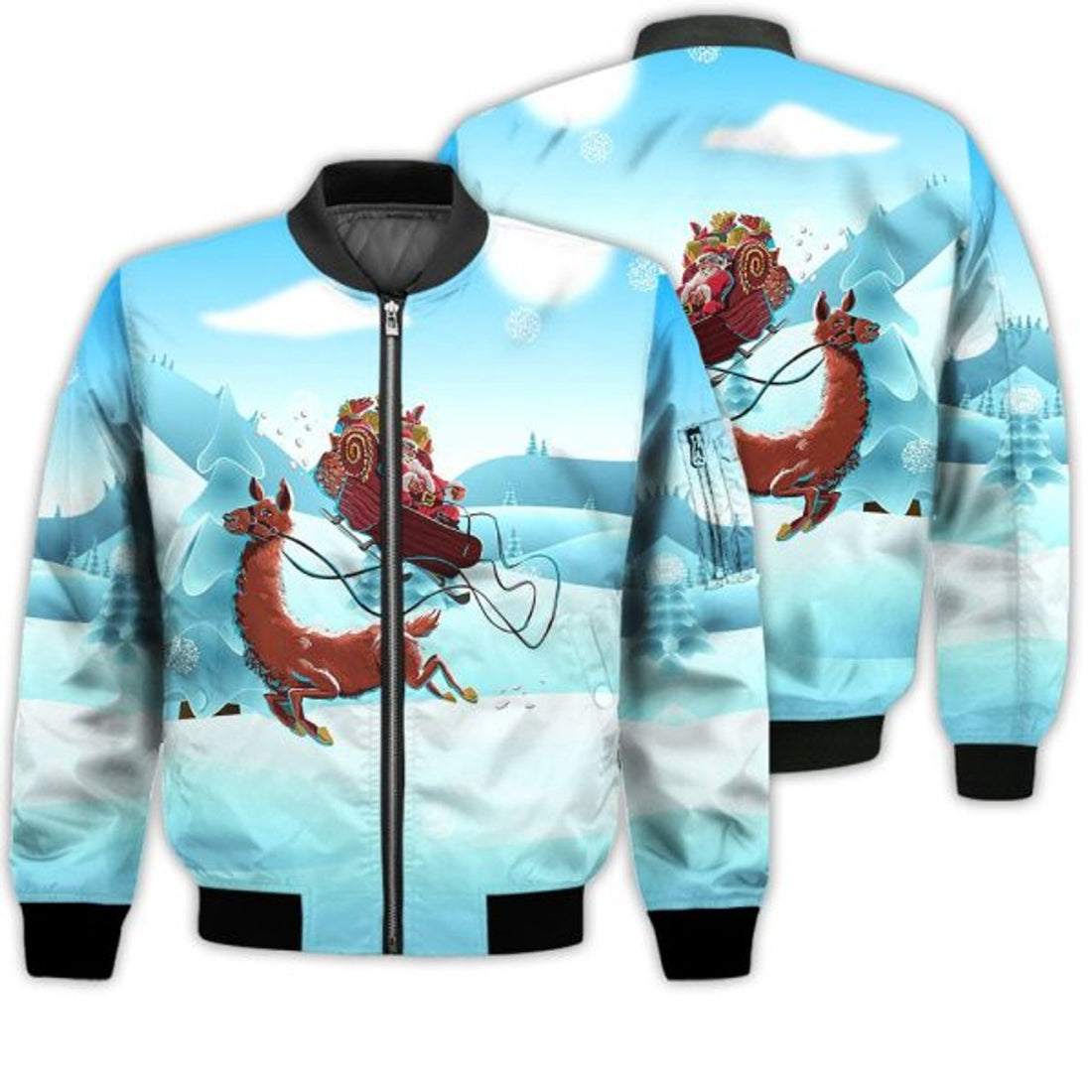 FUNSTUFFPRINTI Merry Christmas Christmas Santa And llama Retro Christmas Holiday Gifts Unisex 3D Bomber Jacket