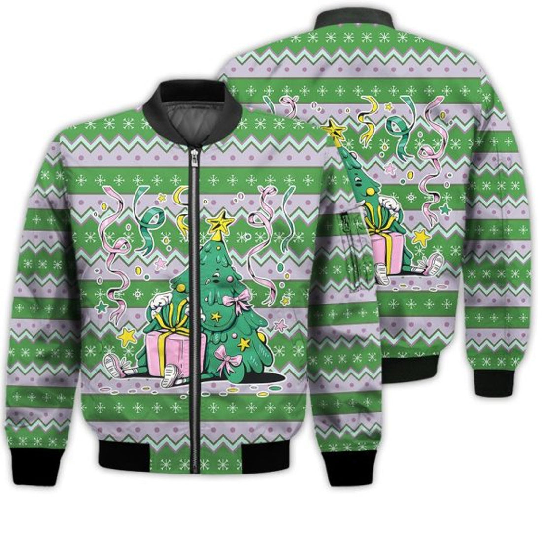 FUNSTUFFPRINTI Merry Christmas Christmas Tree Retro Christmas Holiday Gifts Unisex 3D Bomber Jacket