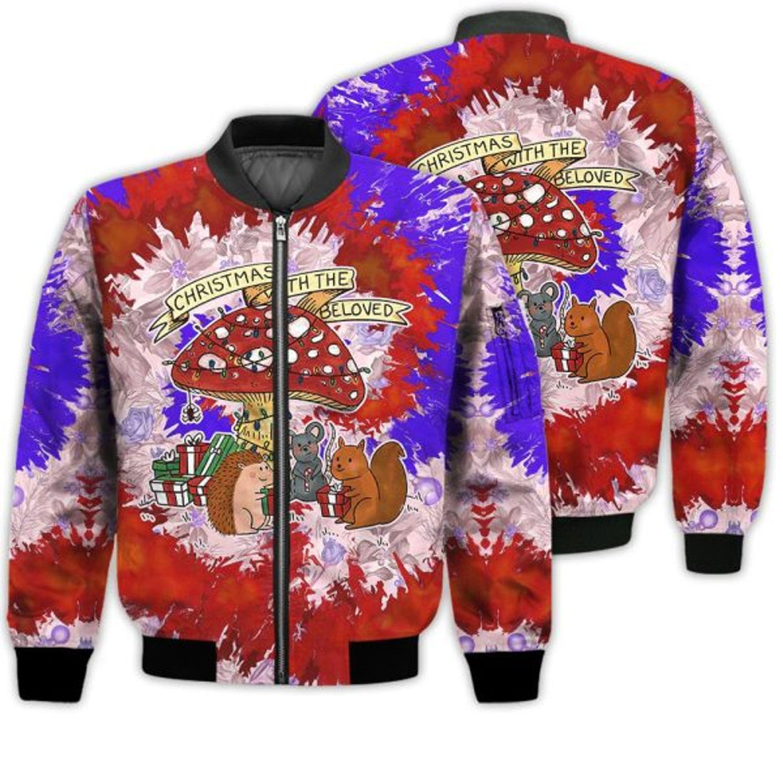 FUNSTUFFPRINTI Merry Christmas Christmas With The BeLoved Retro Christmas Holiday Gifts Unisex 3D Bomber Jacket