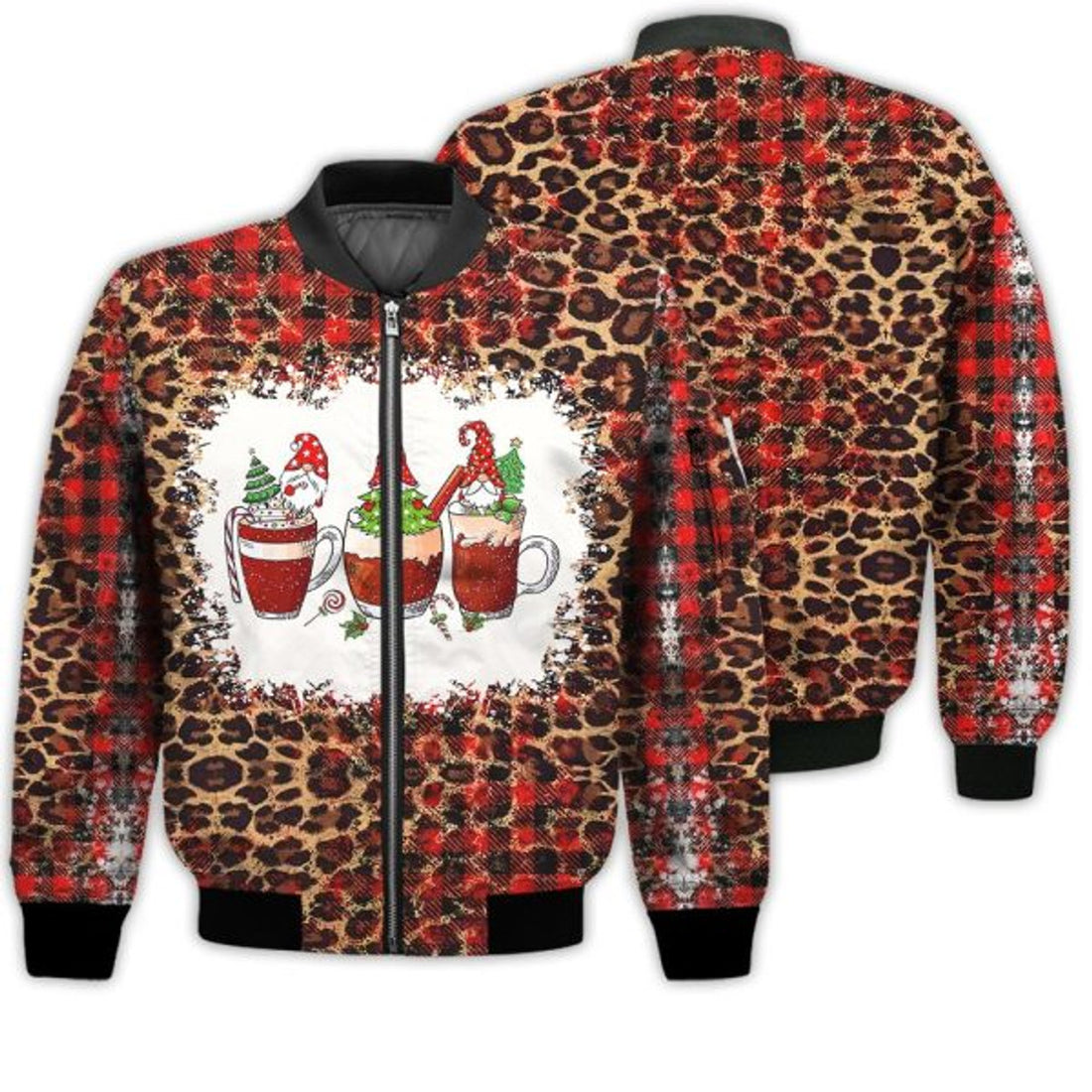 FUNSTUFFPRINTI Merry Christmas Coffee Drink Santa Christmas Retro Christmas Holiday Gifts Unisex 3D Bomber Jacket