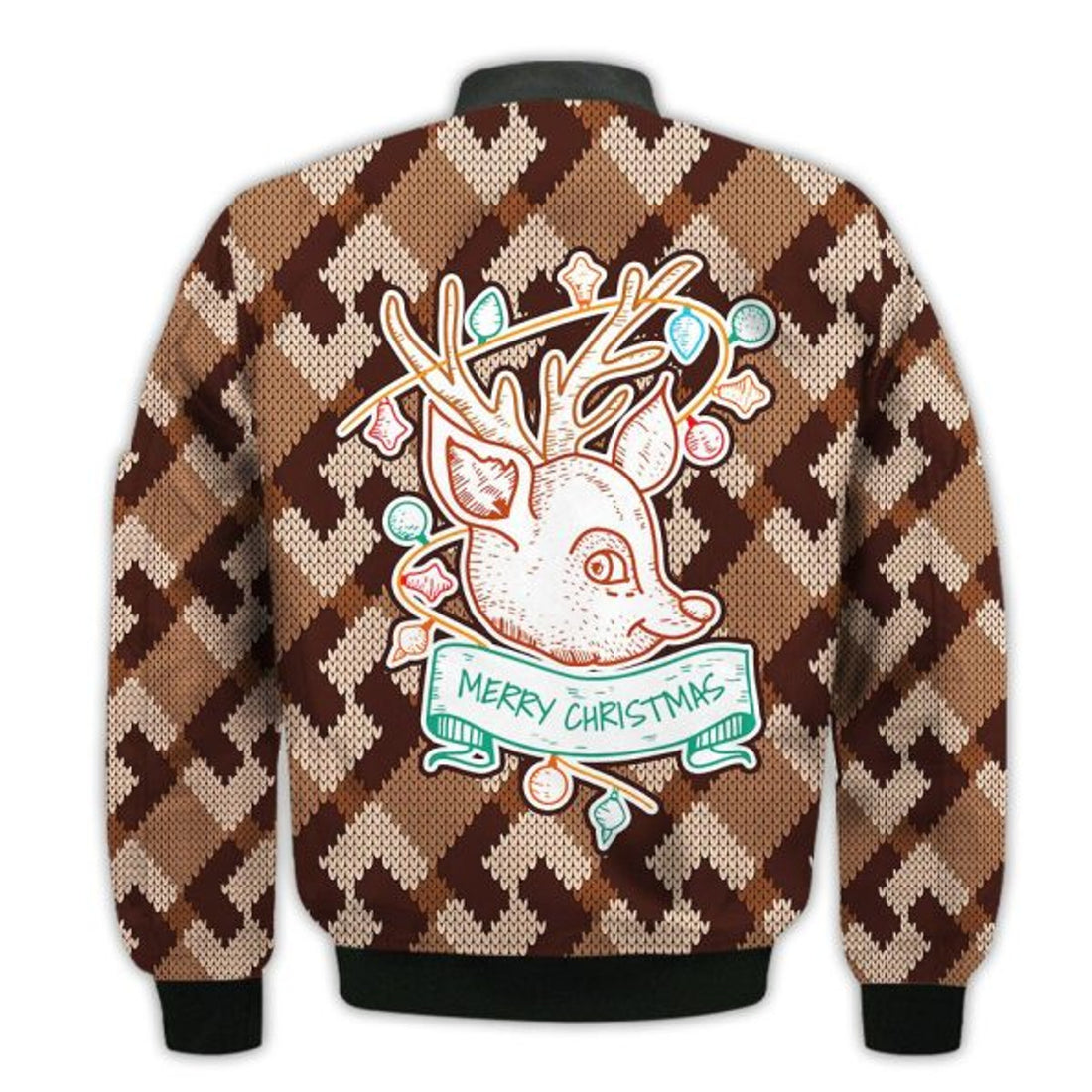 FUNSTUFFPRINTI Merry Christmas Colorful Deer Retro Christmas Holiday Gifts Unisex 3D Bomber Jacket