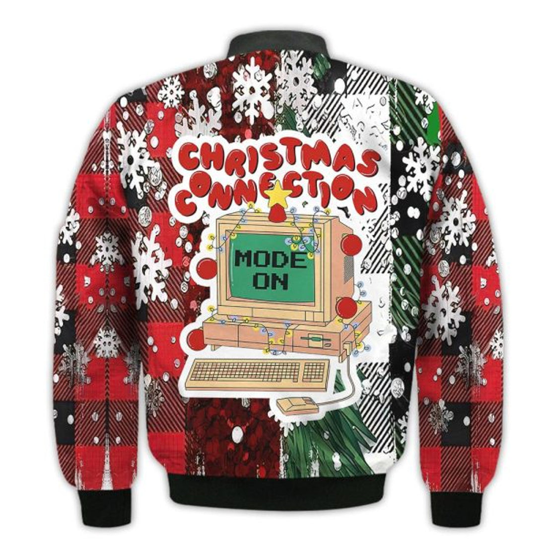 FUNSTUFFPRINTI Merry Christmas Connection Mode On Retro Christmas Holiday Gifts Unisex 3D Bomber Jacket