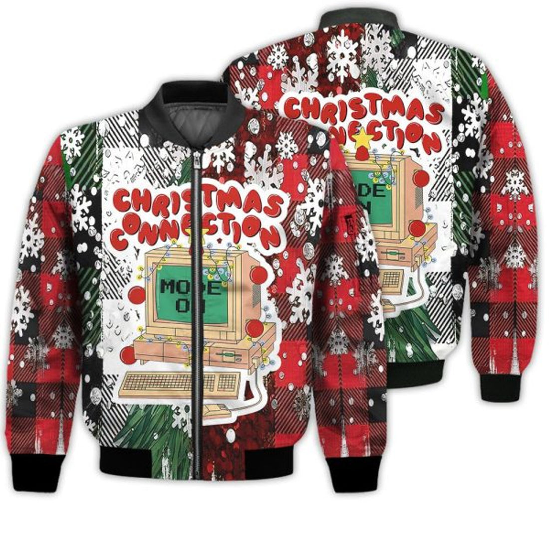 FUNSTUFFPRINTI Merry Christmas Connection Mode On Retro Christmas Holiday Gifts Unisex 3D Bomber Jacket