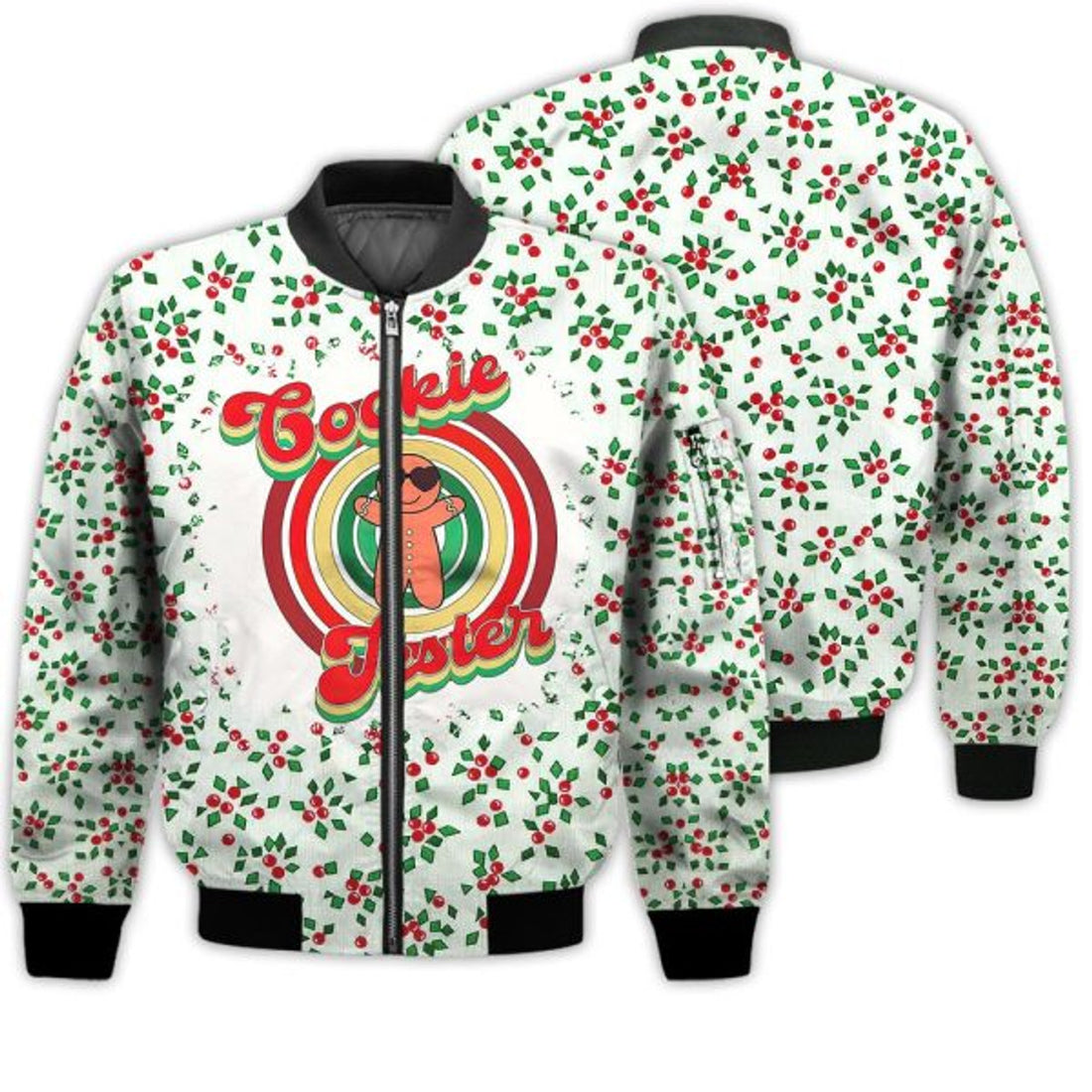 FUNSTUFFPRINTI Merry Christmas Cookie Tester Retro Christmas Holiday Gifts Unisex 3D Bomber Bomber Jacket