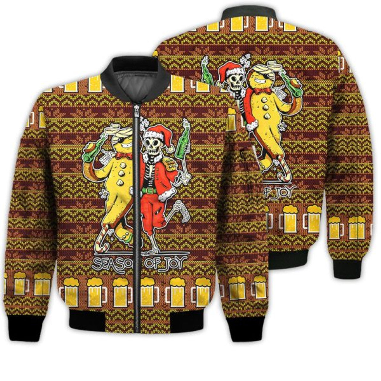 FUNSTUFFPRINTI Merry Christmas Cool Anti Christmas Skeleton Retro Christmas Holiday Gifts Unisex 3D Bomber Jacket