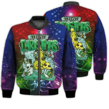 FUNSTUFFPRINTI Merry Christmas Cool High Christmas Retro Christmas Holiday Gifts Unisex 3D Bomber Jacket