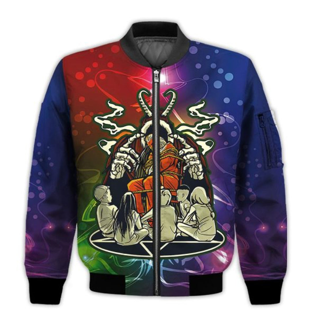 FUNSTUFFPRINTI Merry Christmas Creepy Santa Retro Christmas Holiday Gifts Unisex 3D Bomber Jacket