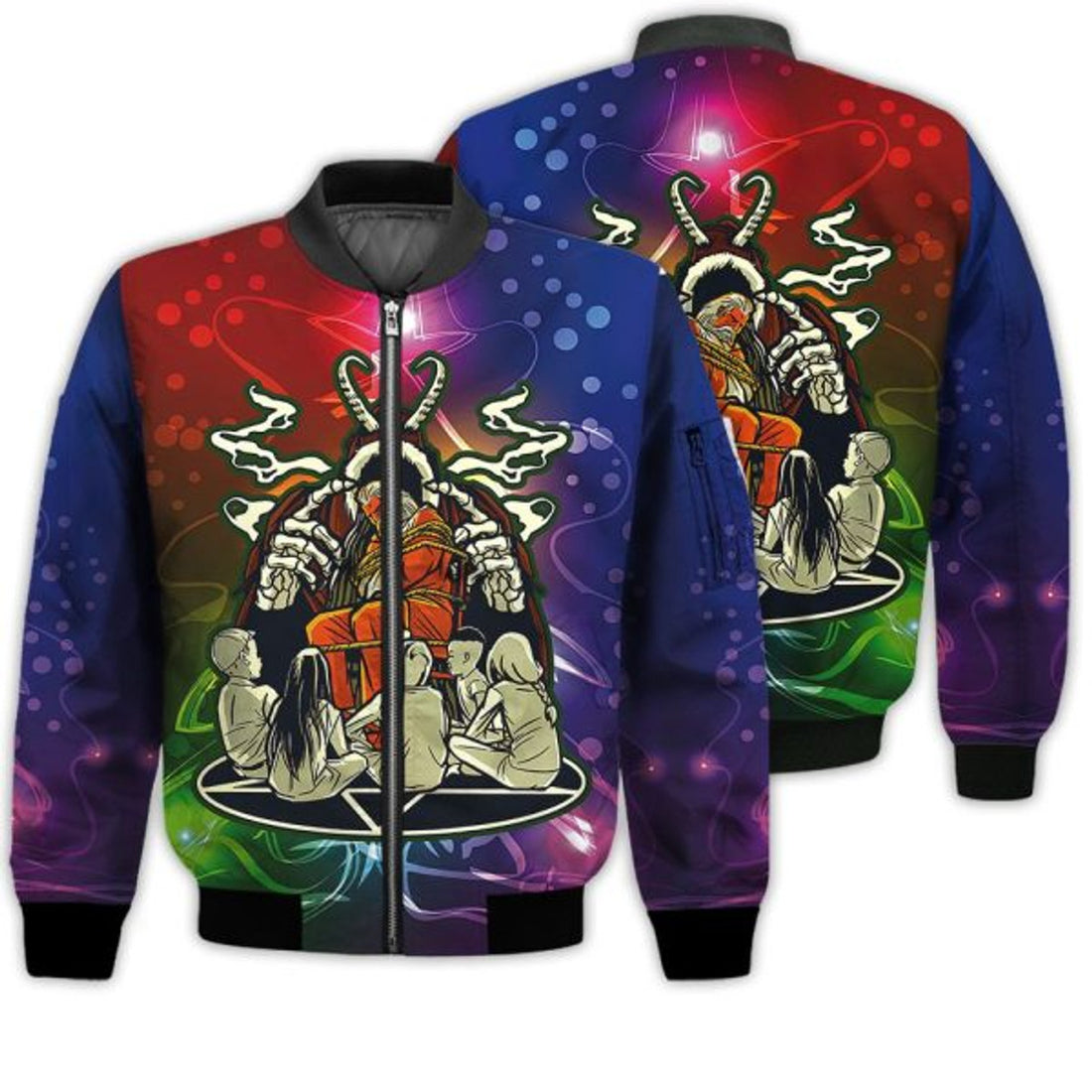 FUNSTUFFPRINTI Merry Christmas Creepy Santa Retro Christmas Holiday Gifts Unisex 3D Bomber Jacket