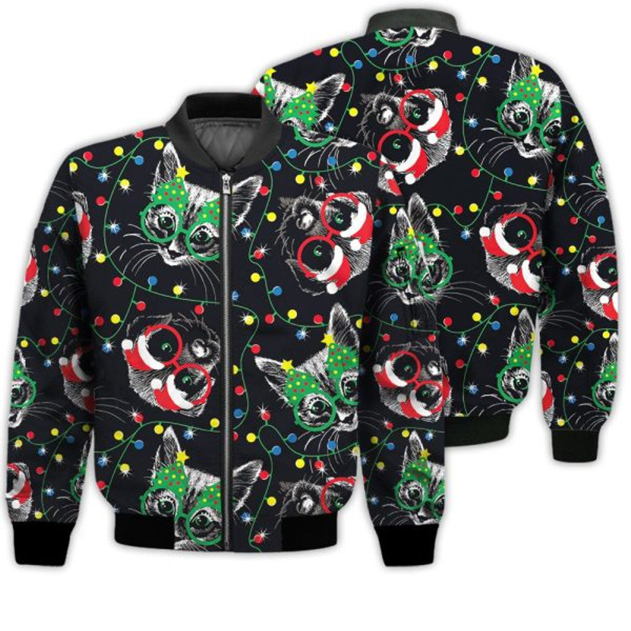 FUNSTUFFPRINTI Merry Christmas Cute Cats And Dogs Retro Christmas Holiday Gifts Unisex 3D Bomber Jacket
