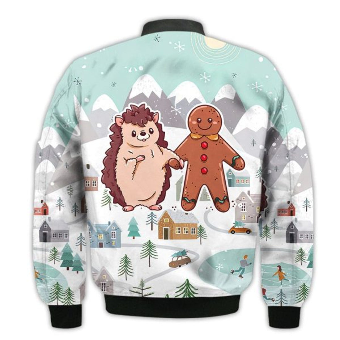FUNSTUFFPRINTI Merry Christmas Cute Christmas Hedgehog And Cookie Retro Christmas Holiday Gifts Unisex 3D Bomber Bomber Jacket