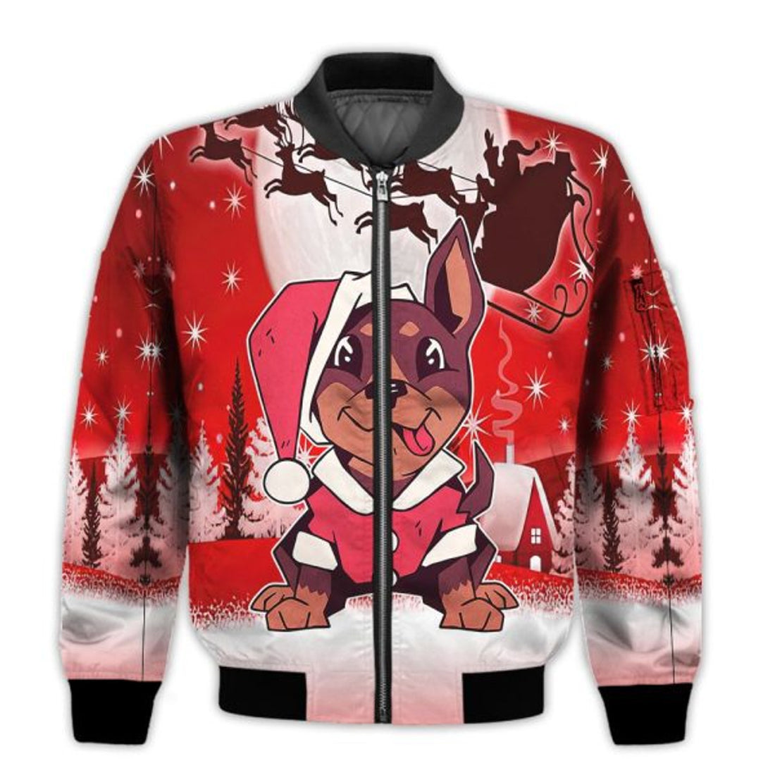 FUNSTUFFPRINTI Merry Christmas Cute Christmas Puppy Retro Christmas Holiday Gifts Unisex 3D Bomber Jacket