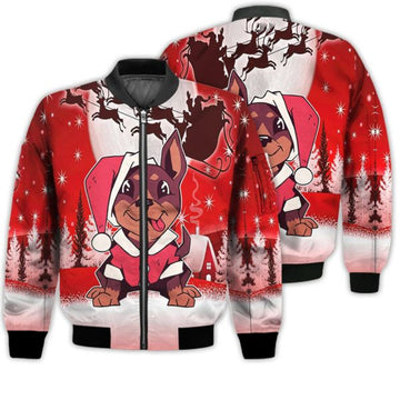 FUNSTUFFPRINTI Merry Christmas Cute Christmas Puppy Retro Christmas Holiday Gifts Unisex 3D Bomber Jacket