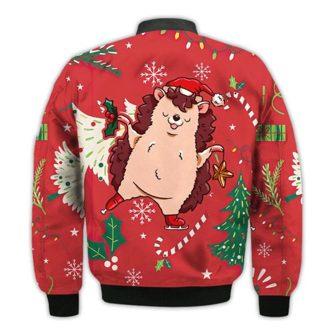 FUNSTUFFPRINTI Merry Christmas Cute Hedgehog With Christmas Retro Christmas Holiday Gifts Unisex 3D Bomber Jacket