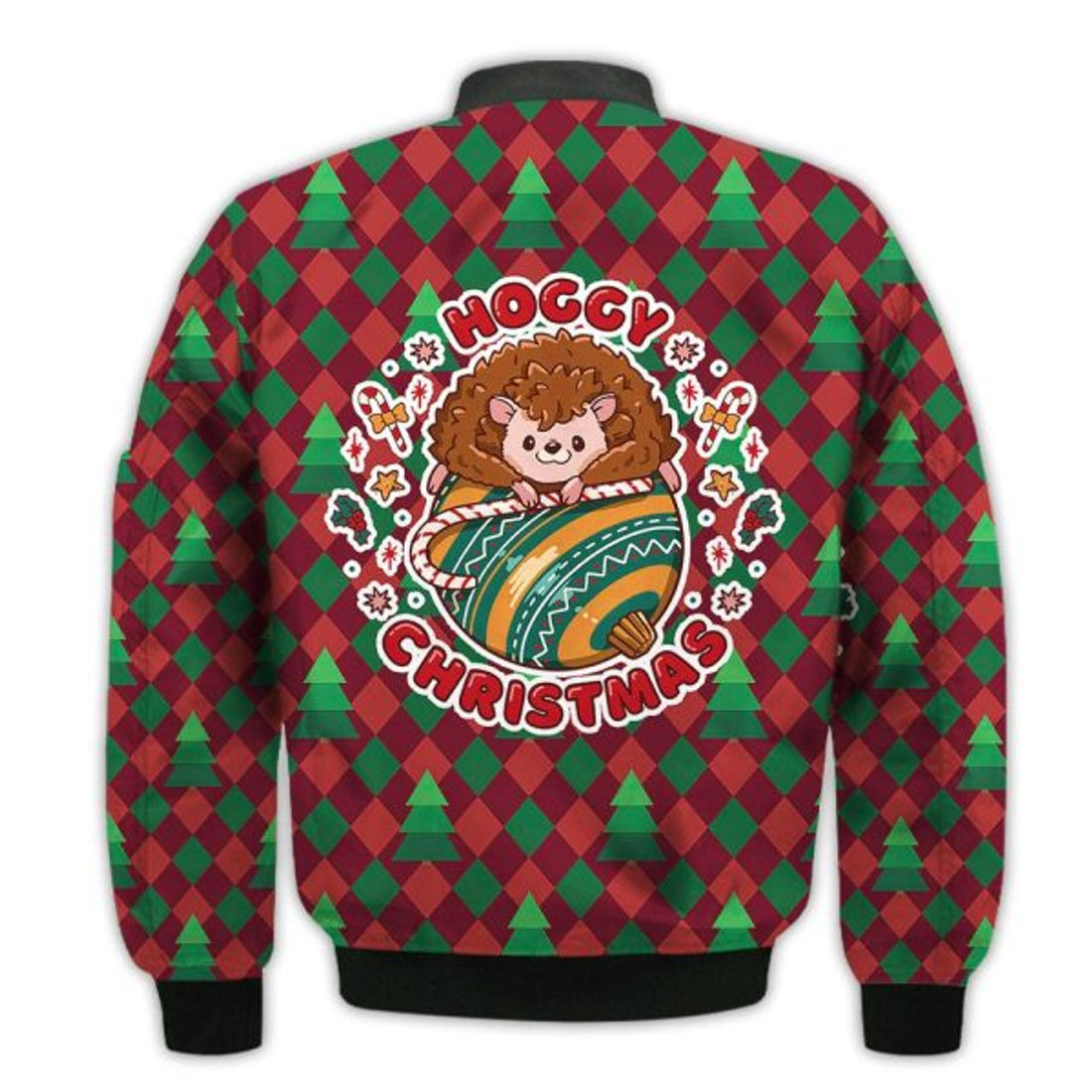 FUNSTUFFPRINTI Merry Christmas Cute Hoggy Hedgehog Retro Christmas Holiday Gifts Unisex 3D Bomber Jacket
