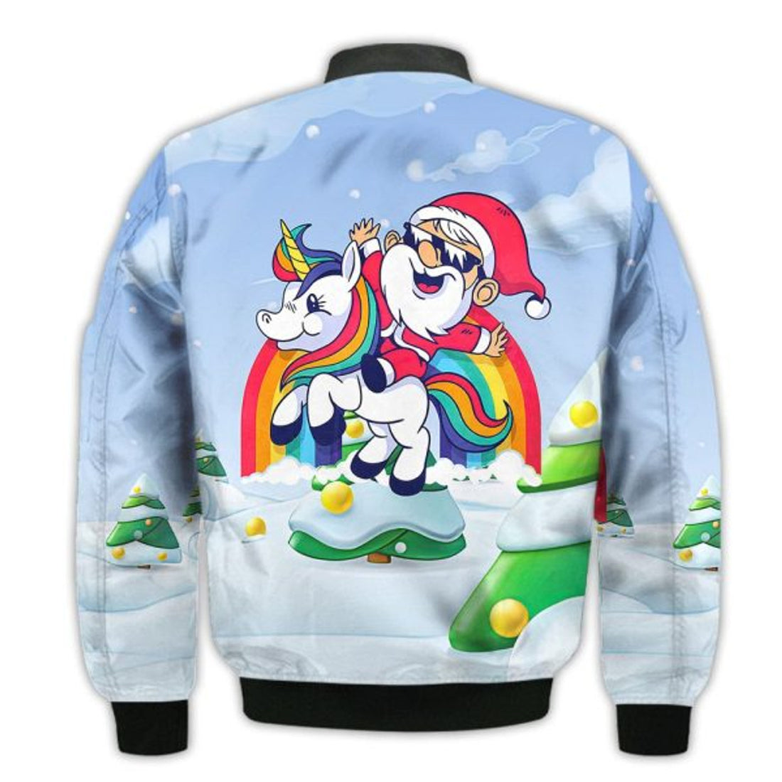 FUNSTUFFPRINTI Merry Christmas Cute Santa Unicorn Retro Christmas Holiday Gifts Unisex 3D Bomber Jacket