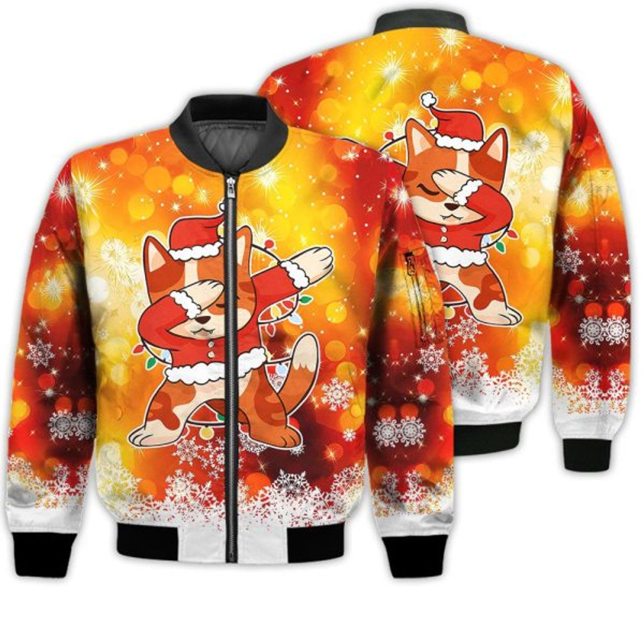 FUNSTUFFPRINTI Merry Christmas Dabbing Santa Cat Retro Christmas Holiday Gifts Unisex 3D Bomber Jacket