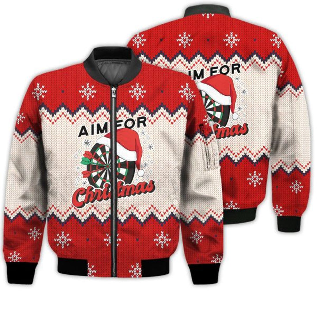 FUNSTUFFPRINTI Merry Christmas Darts Aim For Christmas Retro Christmas Holiday Gifts Unisex 3D Bomber Jacket