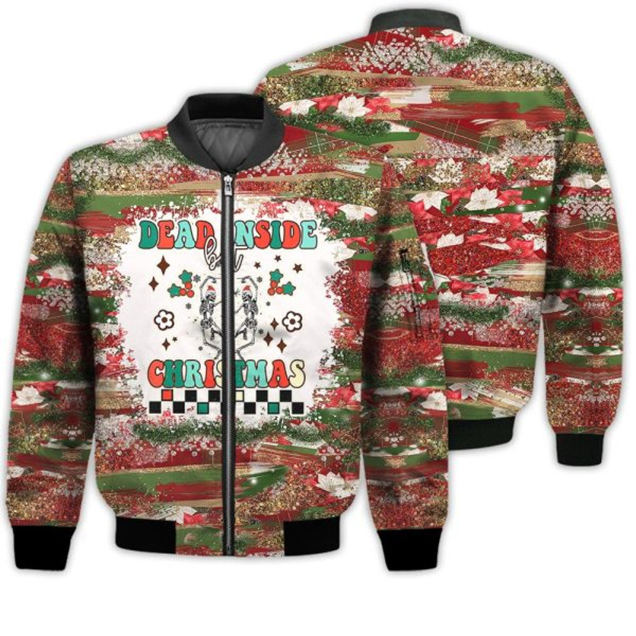 FUNSTUFFPRINTI Merry Christmas Dead Inside But Christmas Retro Christmas Holiday Gifts Unisex 3D Bomber Jacket