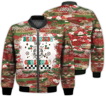 FUNSTUFFPRINTI Merry Christmas Dead Inside But Christmas Retro Christmas Holiday Gifts Unisex 3D Bomber Jacket