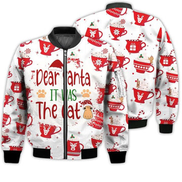 FUNSTUFFPRINTI Merry Christmas Dear Santa It Was The Cat Retro Christmas Holiday Gifts Unisex 3D Bomber Jacket