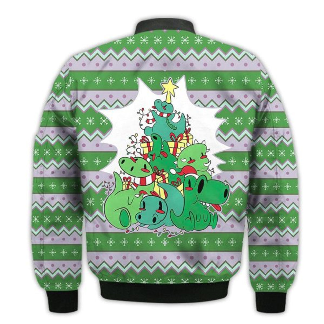 FUNSTUFFPRINTI Merry Christmas Dinosaur Christmas Tree Retro Christmas Holiday Gifts Unisex 3D Bomber Jacket