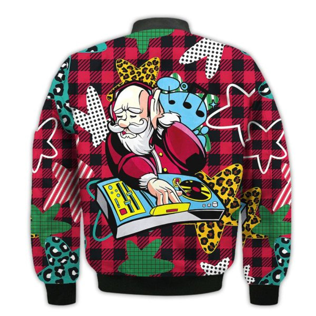 FUNSTUFFPRINTI Merry Christmas Dj Santa Retro Christmas Holiday Gifts Unisex 3D Bomber Jacket