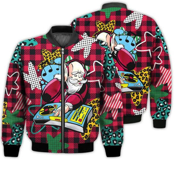 FUNSTUFFPRINTI Merry Christmas Dj Santa Retro Christmas Holiday Gifts Unisex 3D Bomber Jacket