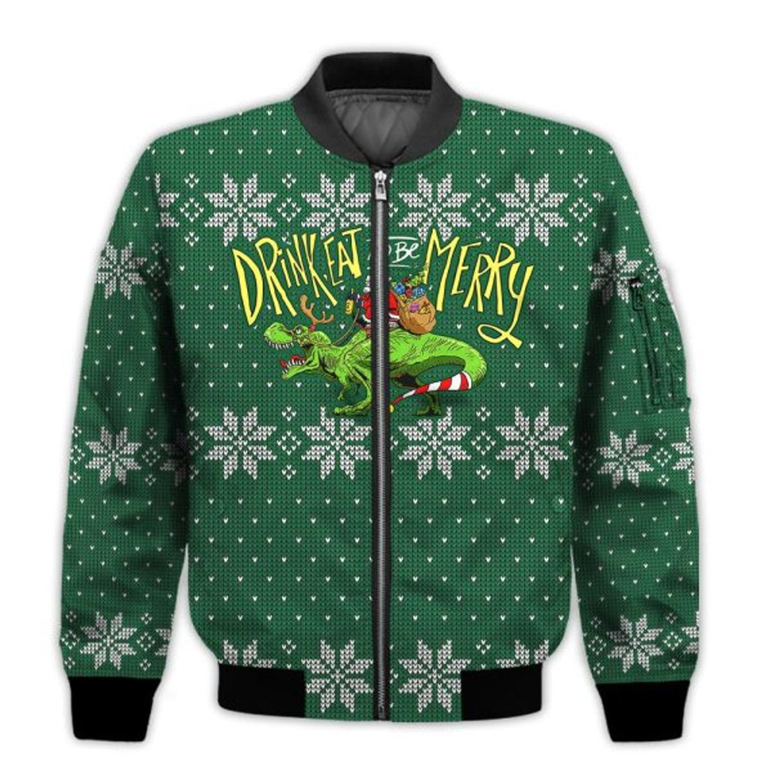 FUNSTUFFPRINTI Merry Christmas Drink, Eat And Merry Retro Christmas Holiday Gifts Unisex 3D Bomber Jacket