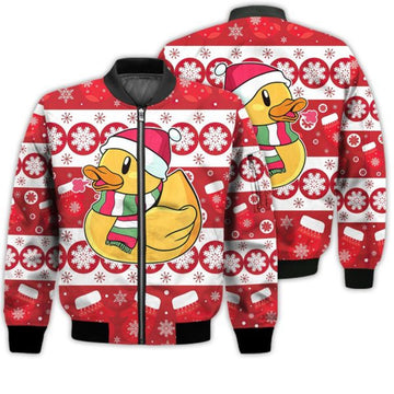 FUNSTUFFPRINTI Merry Christmas Duck Retro Christmas Holiday Gifts Unisex 3D Bomber Jacket