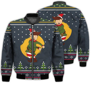 FUNSTUFFPRINTI Merry Christmas Elf Floss Dance Retro Christmas Holiday Gifts Unisex 3D Bomber Jacket