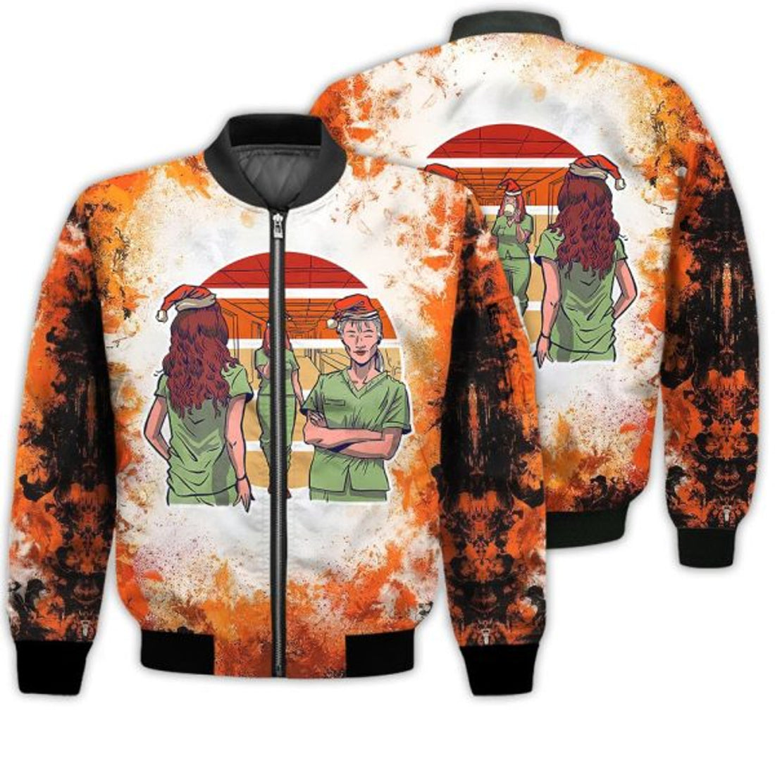 FUNSTUFFPRINTI Merry Christmas Emergency Room Retro Christmas Holiday Gifts Unisex 3D Bomber Jacket
