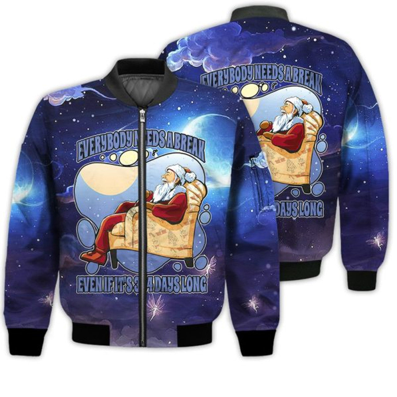 FUNSTUFFPRINTI Merry Christmas Everybody Needs A Break Santa Retro Christmas Holiday Gifts Unisex 3D Bomber Jacket