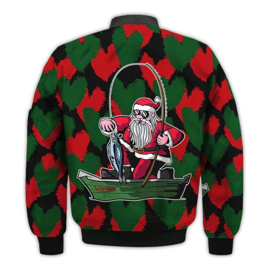 FUNSTUFFPRINTI Merry Christmas Fishing Santa Retro Christmas Holiday Gifts Unisex 3D Bomber Jacket