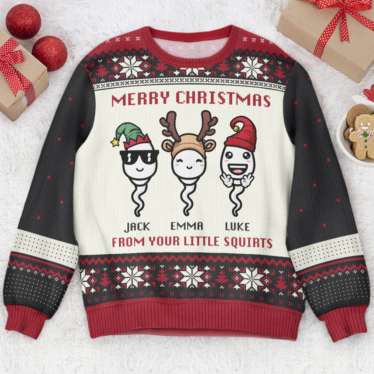 FUNSTUFFPRINT Custom Merry Christmas From Your Little Squirts Ugly Sweater