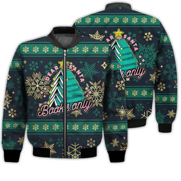 FUNSTUFFPRINTI Merry Christmas Funny Christmas Books Retro Christmas Holiday Gifts Unisex 3D Bomber Jacket