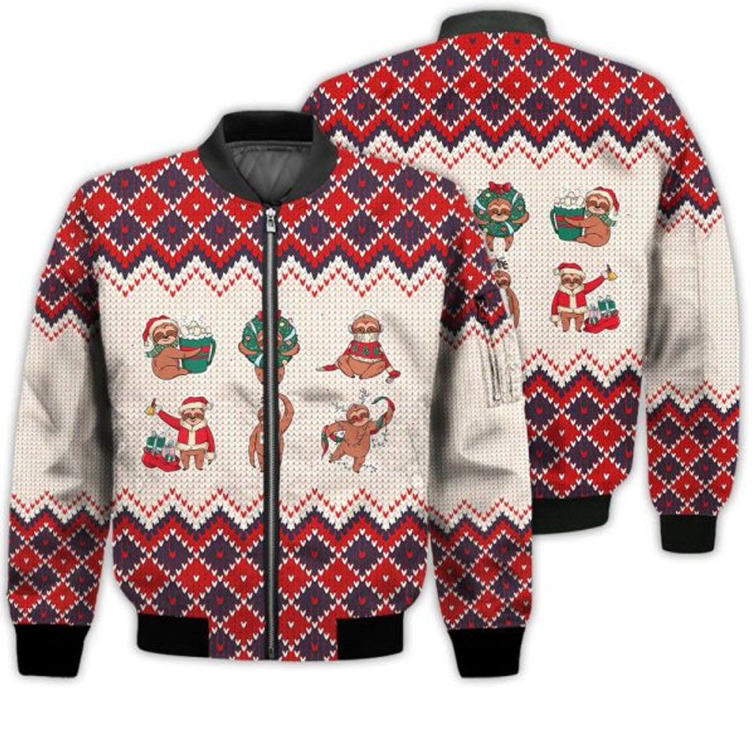 FUNSTUFFPRINTI Merry Christmas Funny Christmas Sloth Retro Christmas Holiday Gifts Unisex 3D Bomber Jacket