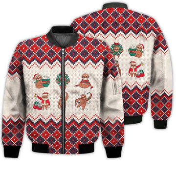 FUNSTUFFPRINTI Merry Christmas Funny Christmas Sloth Retro Christmas Holiday Gifts Unisex 3D Bomber Jacket