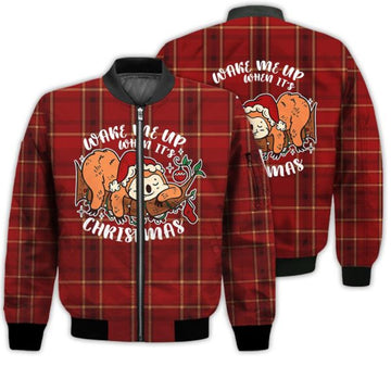 FUNSTUFFPRINTI Merry Christmas Funny Wake Me Up When It's Christmas Retro Christmas Holiday Gifts Unisex 3D Bomber Jacket