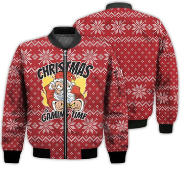 FUNSTUFFPRINTI Merry Christmas Gaming Santa Christmas Retro Christmas Holiday Gifts Unisex 3D Bomber Jacket
