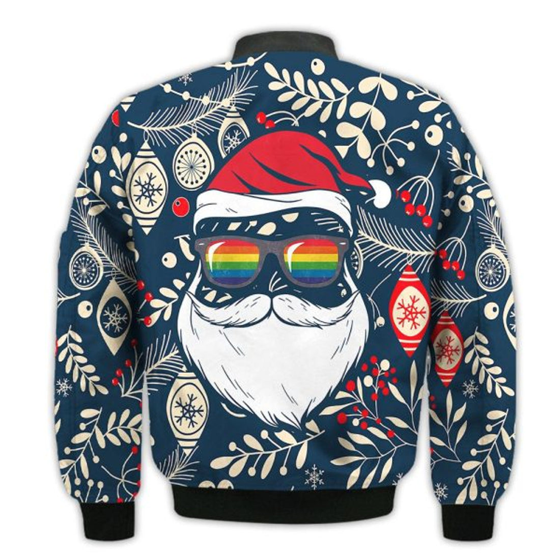 FUNSTUFFPRINTI Merry Christmas Gay Santa Glasses Retro Christmas Holiday Gifts Unisex 3D Bomber Jacket