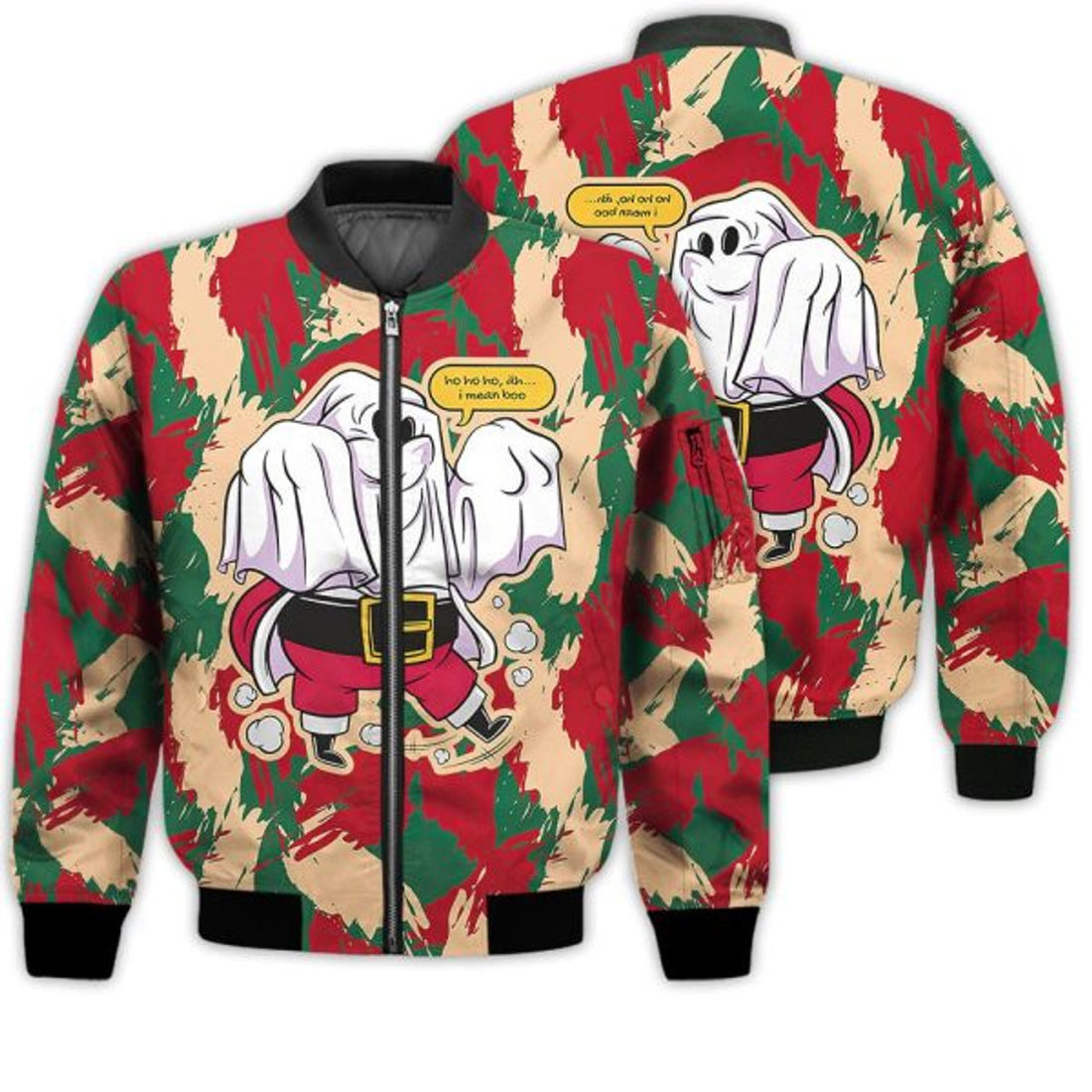 FUNSTUFFPRINTI Merry Christmas Ghost Santa Claus Funny Retro Christmas Holiday Gifts Unisex 3D Bomber Jacket