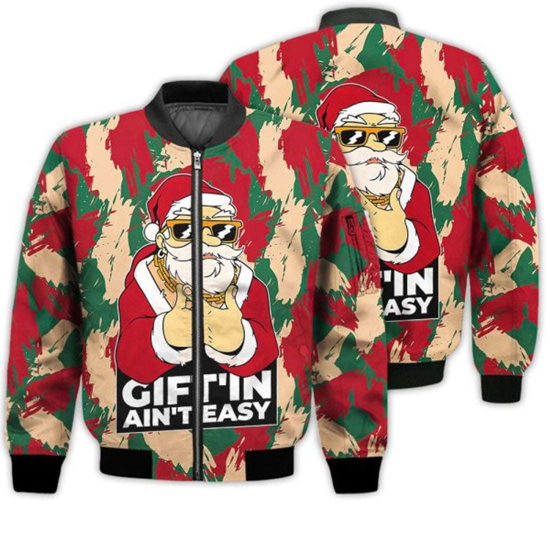 FUNSTUFFPRINTI Merry Christmas Gift'in Ain't Easy Retro Christmas Holiday Gifts Unisex 3D Bomber Jacket