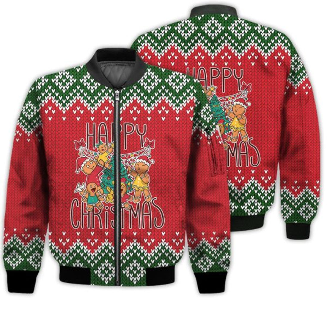 FUNSTUFFPRINTI Merry Christmas Gingerbread Cookies Christmas Retro Christmas Holiday Gifts Unisex 3D Bomber Jacket