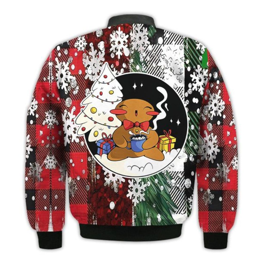 FUNSTUFFPRINTI Merry Christmas Gingerbread Retro Christmas Holiday Gifts Unisex 3D Bomber Jacket